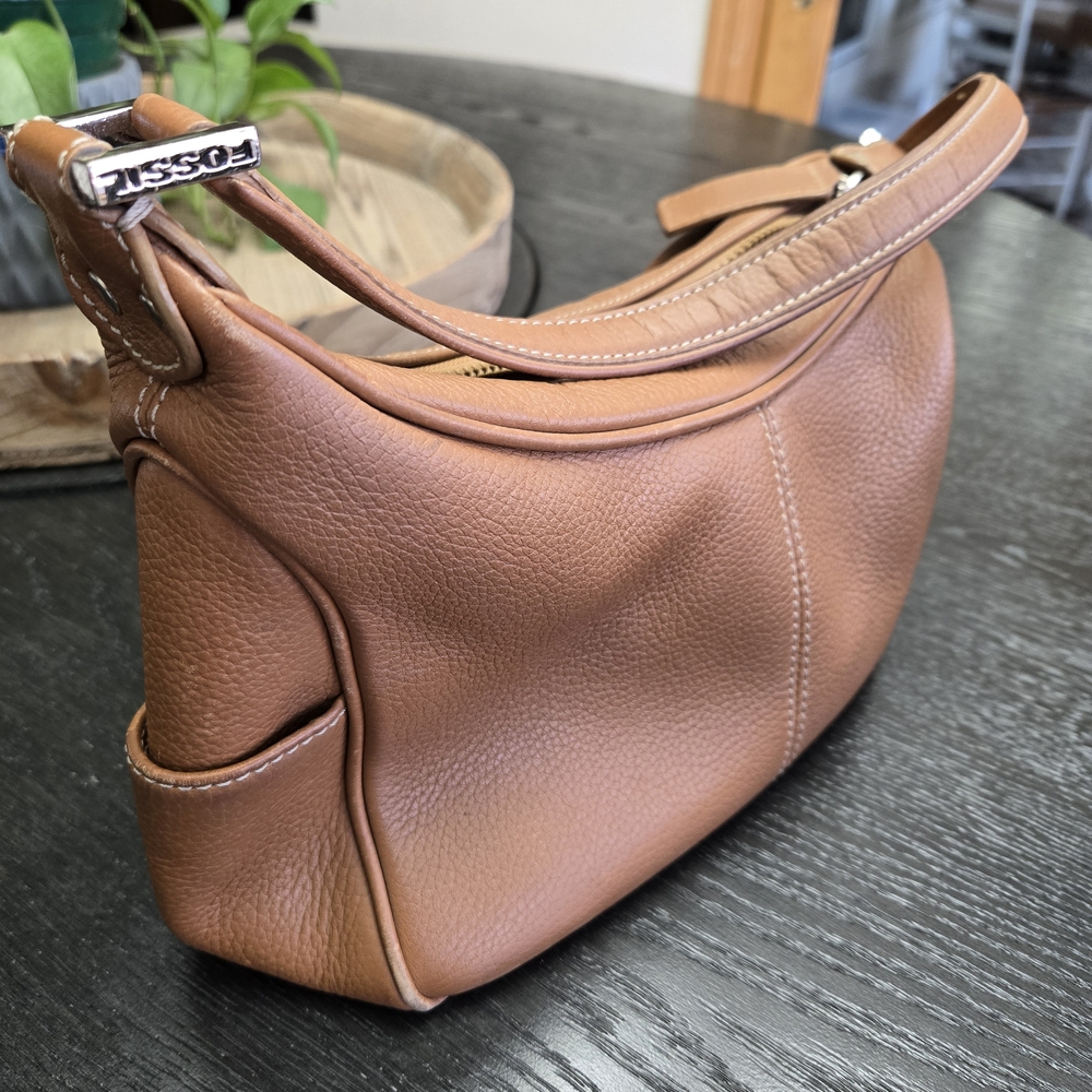 Fossil Cognac Pebbled Leather Shoulder Bag